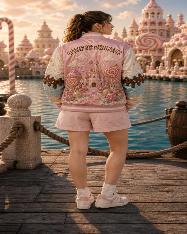 Whole Cake Island Varsity Jacket, back view