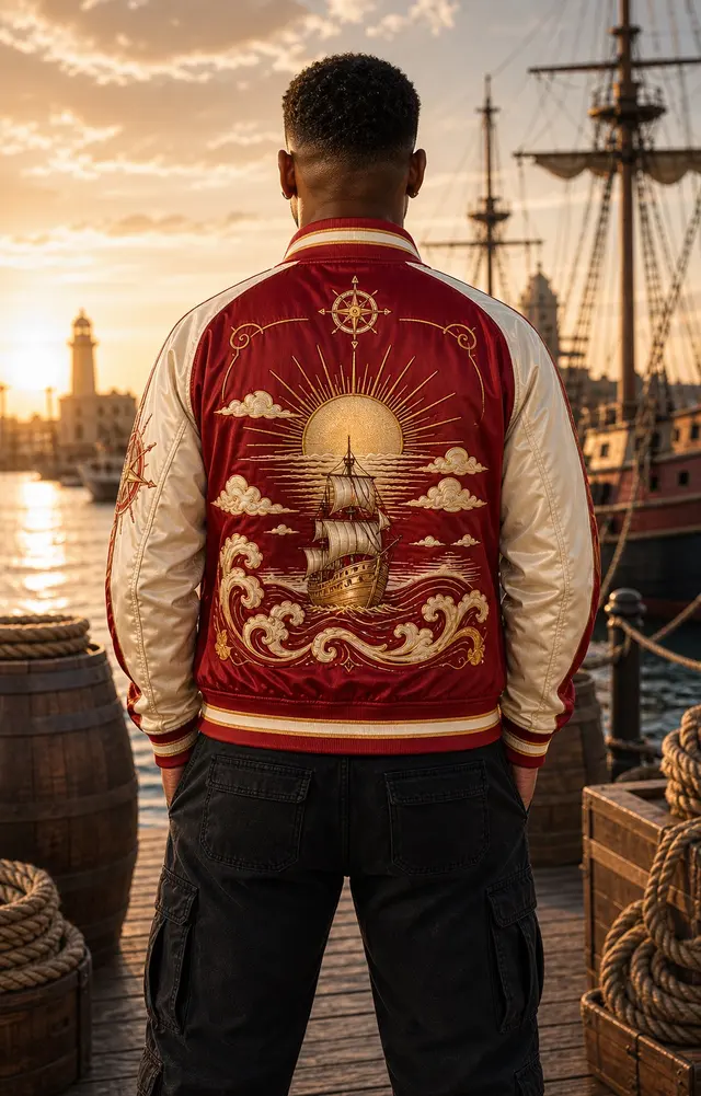 Romance Dawn Varsity Jacket, back view