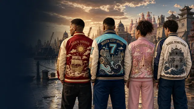 Four models wearing Grand Arc outerwear