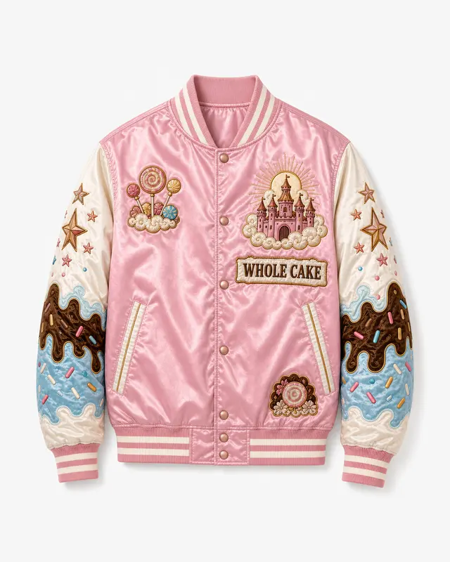 Whole Cake Island Varsity Jacket flat lay thumbnail